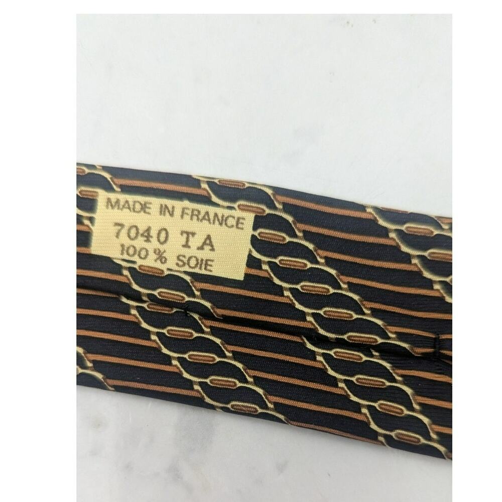 Mens Hermes designer silk tie gold burgandy brown colorway graphic design - Picture 7 of 10